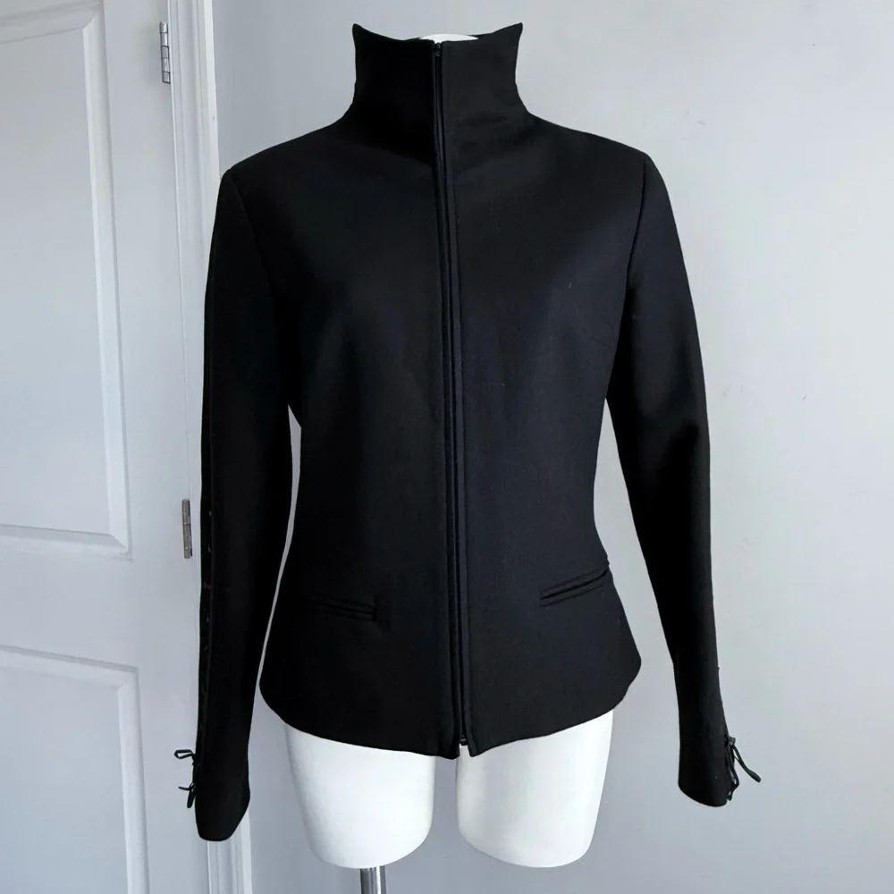 TOMASO Stefanelli Black Wool Cashmere Peacoat Lace-Up Sleeve Designer Jacket M - Picture 3 of 16